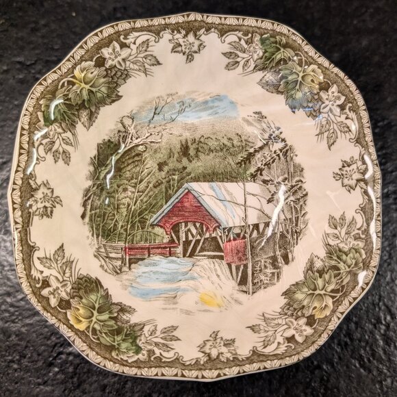 (7) Johnson Brothers Friendly Village Square Cereal Bowl 6 1/8 in COVERED BRIDGE - Picture 1 of 4